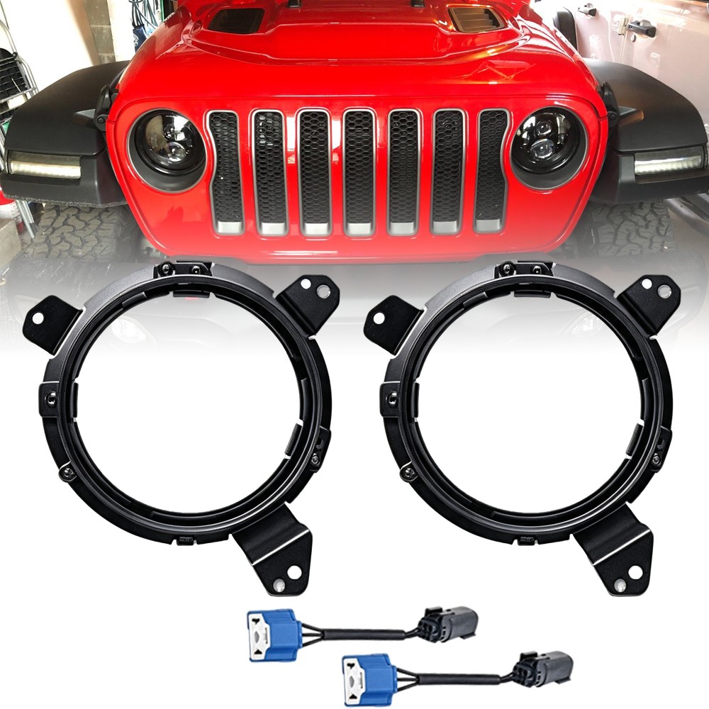 7″ Headlight Mounting Brackets w/ Adapters 2018-2024 for Jeep Wrangler JL x2
