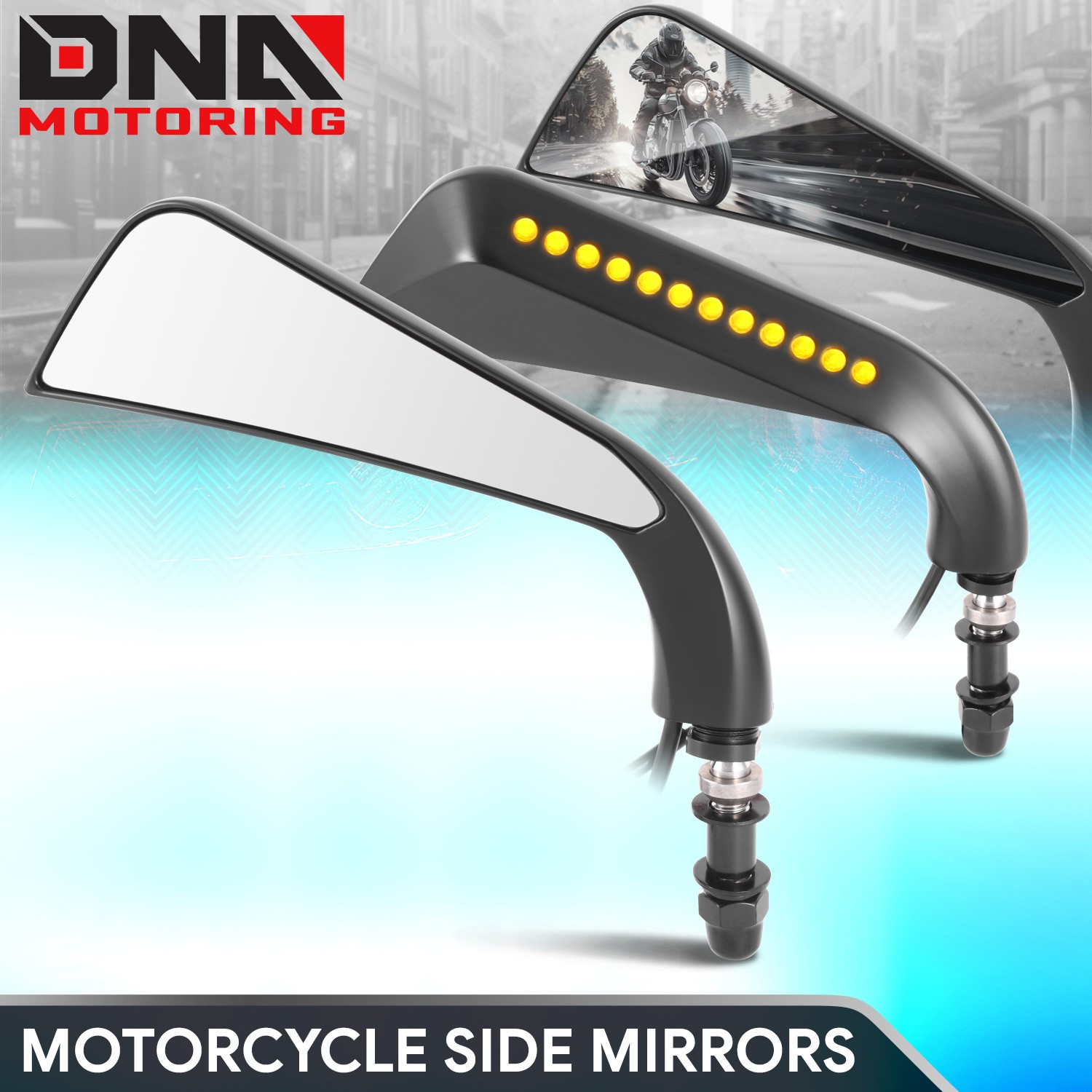 Universal Axe Naked Bike Cruiser LED Signal Irregular Shape Side Mirrors Black
