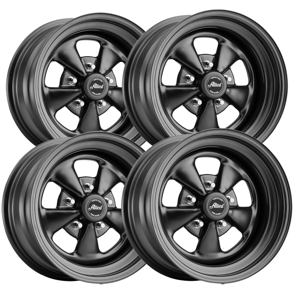 (Set of 4) Allied 65B Super Spoke 14×6 5×4.5″/5×4.75″ -3mm Black Wheels Rims