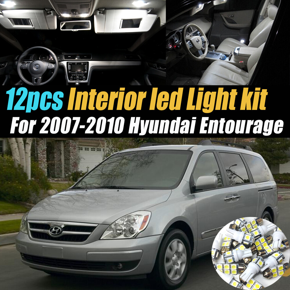 12Pc Super White Car Interior LED Light Bulb Kit for 2007-2010 Hyundai Entourage