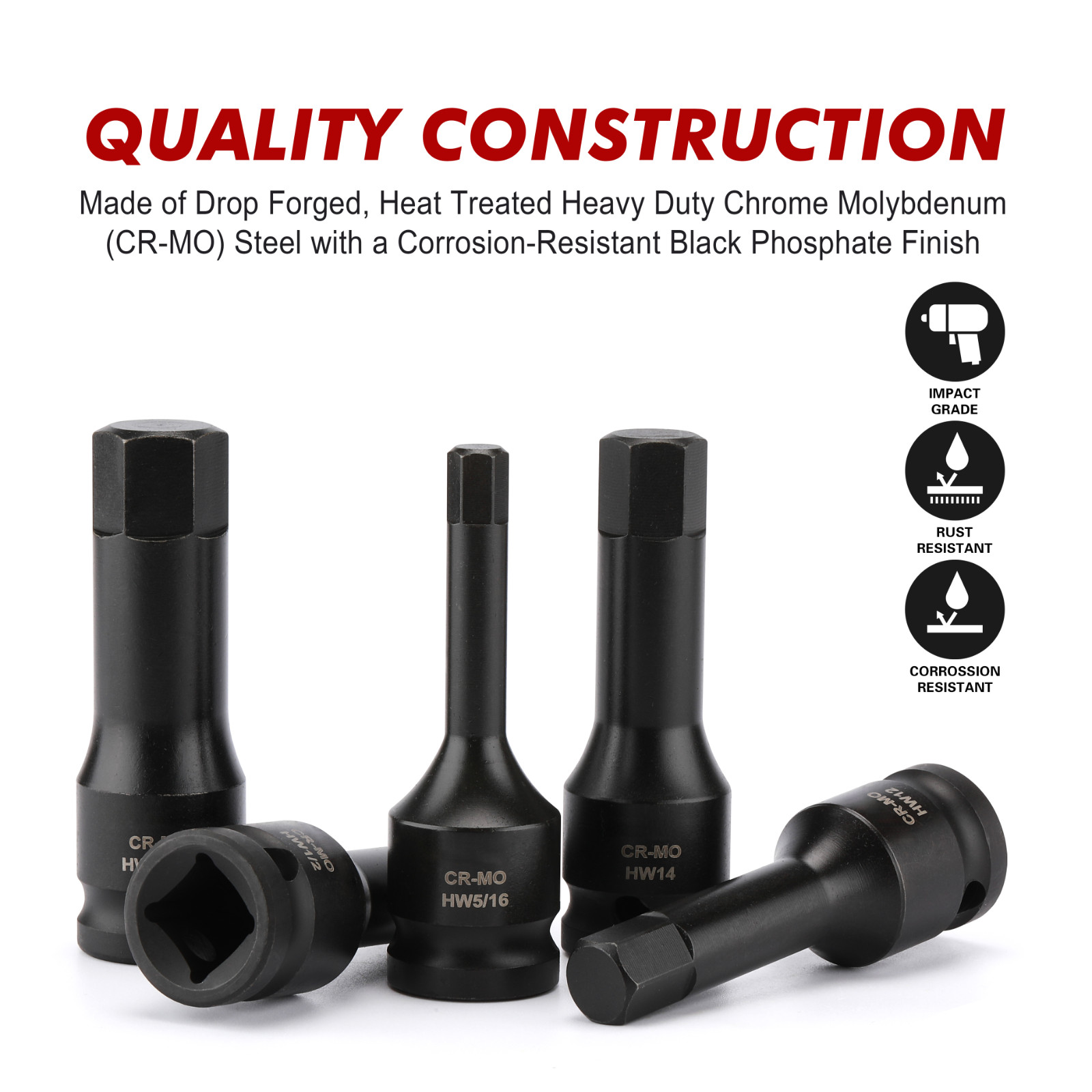 1/2″ Drive Master Impact Hex Bit Set Hex Driver SAE/Metric 1/4″ – 3/4″ 6mm-19mm