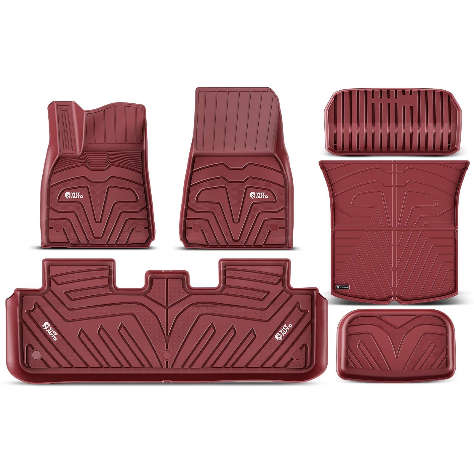 6Pcs Front and Rear Side Red Floor Mats Liners for Tesla Model Y 2020-2023 SUV