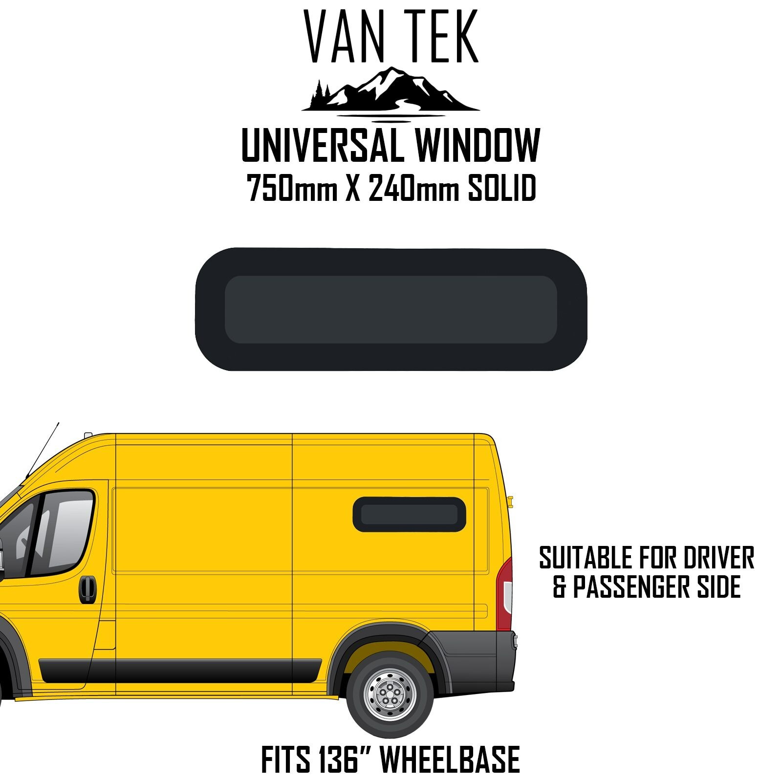 Ram ProMaster 136″ Universal SOLID Camper Van Bunk Window 750mm x 240mm