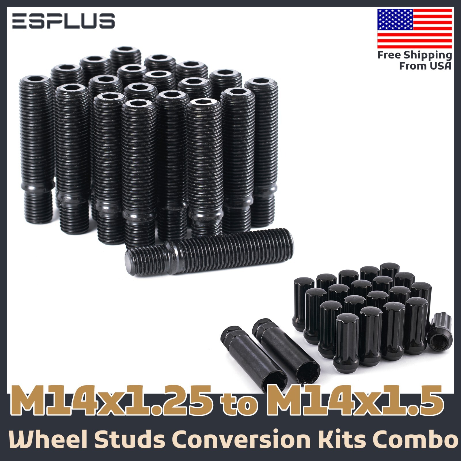 20x Black Wheel Stud Conversion + Lug Nut Combo M14x1.25 to M14x1.5 Fit BMW Mini
