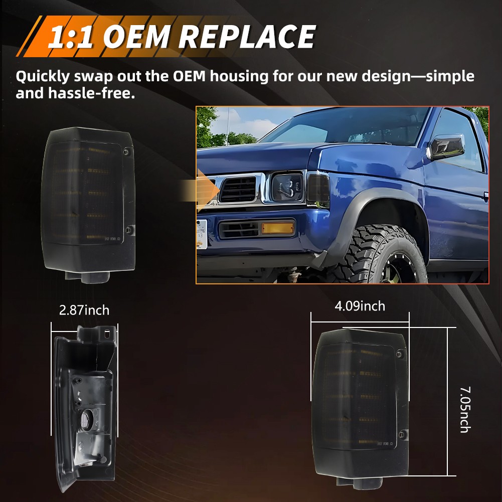 2X Smoked White LED Corner Side Marker Signal Lights For 90-97 Nissan D21 Pickup