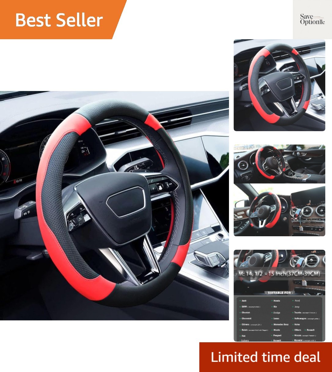 Black and Red Steering Wheel Cover Microfiber Leather Sporty Car Accessories …