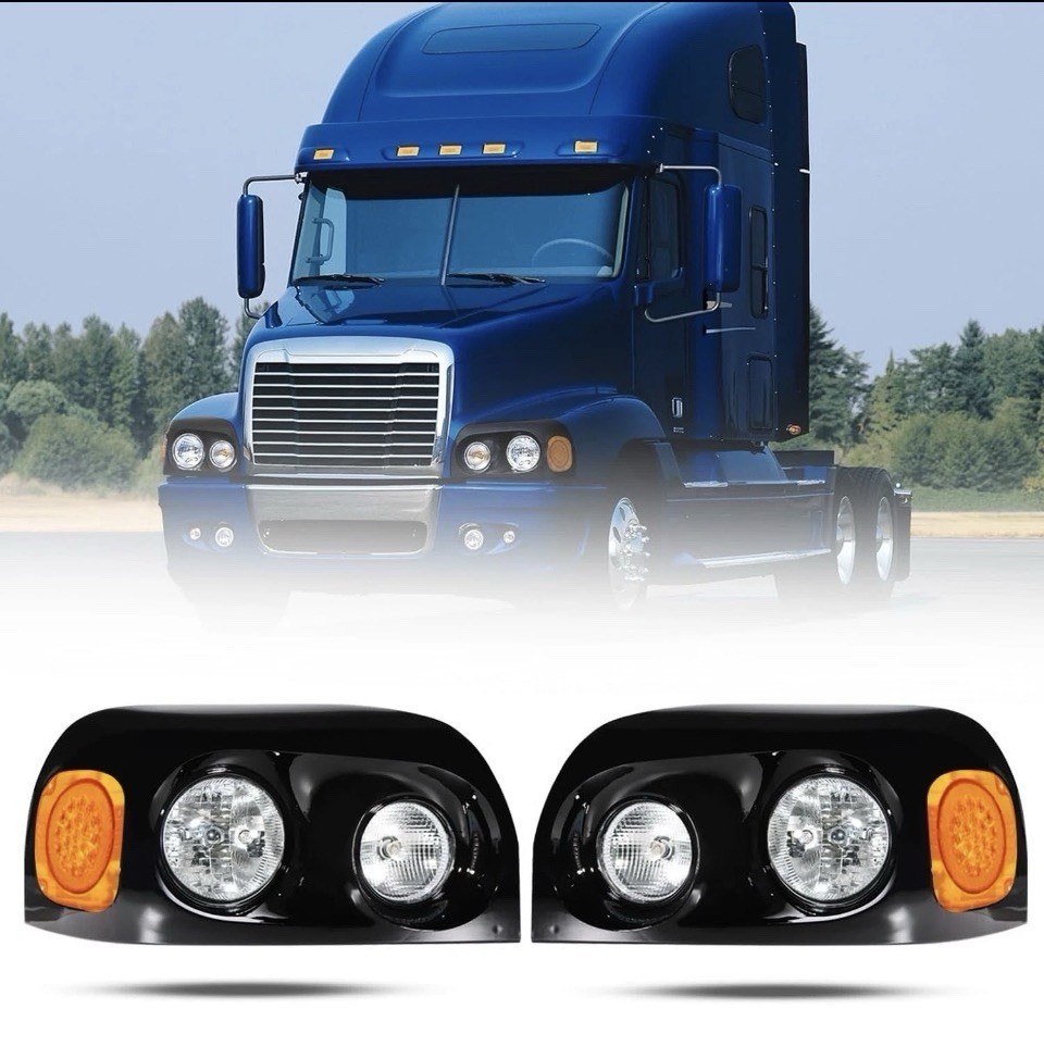 Freightliner Century 2004-2015 Black LED Headlights Pair DOT SAE