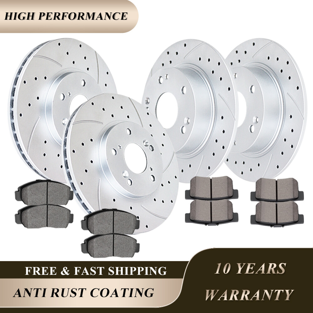 Front Rear Drilled Disc Rotors Ceramic Brake Pads Kit for 2003-2007 Honda Accord