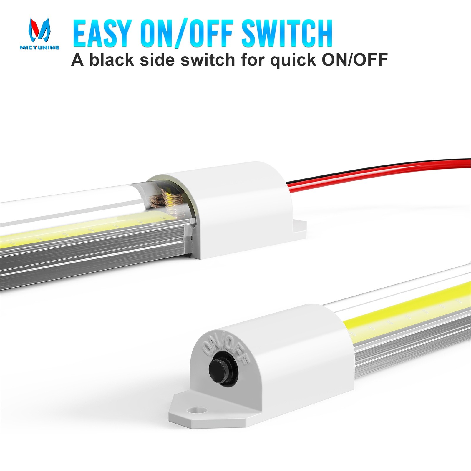 4Pcs 12V Interior LED Light Bar, COB Light Strip w/ON/Off Switch for Trailer Car