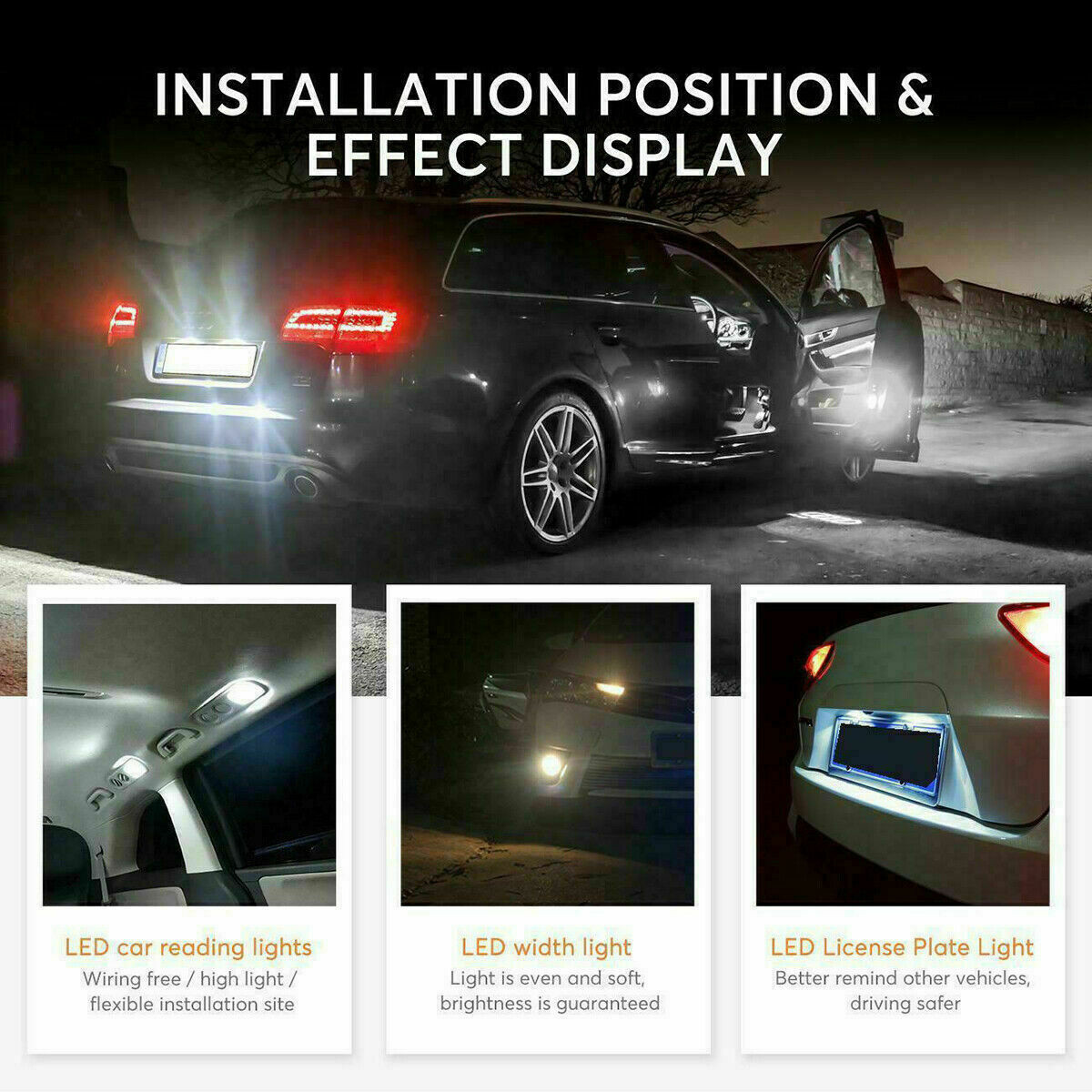 40 PIECES 6500K LED INTERIOR LIGHTS BULBS CAR TRUNK DOME LICENSE PLATE LAMPS KIT