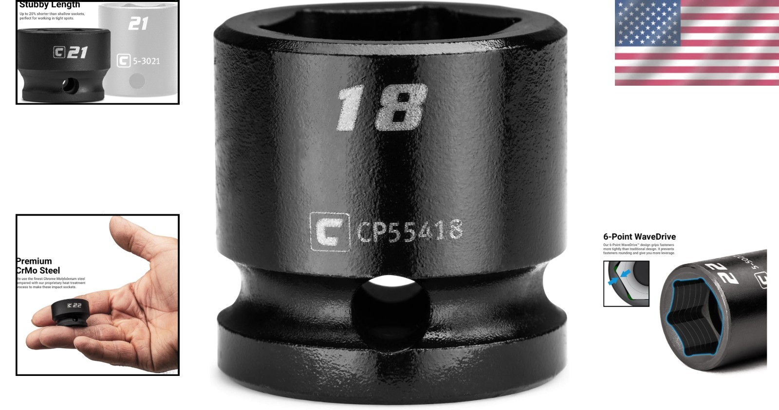 Durable 1/2 in. Drive Stubby Impact Socket – 18 mm, Corrosion-Resistant Coating