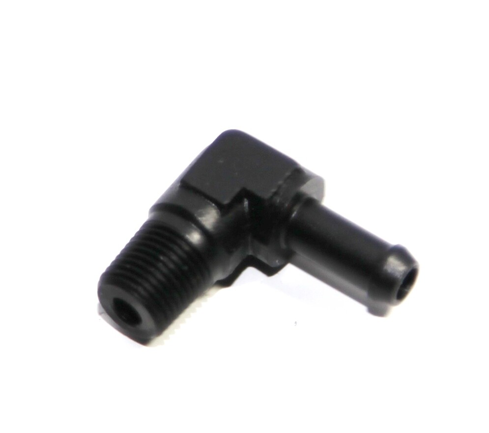 BLACK 1/8″ NPT Male to 1/4″ Hose Barb 90 Degree Aluminum Fitting Adapter