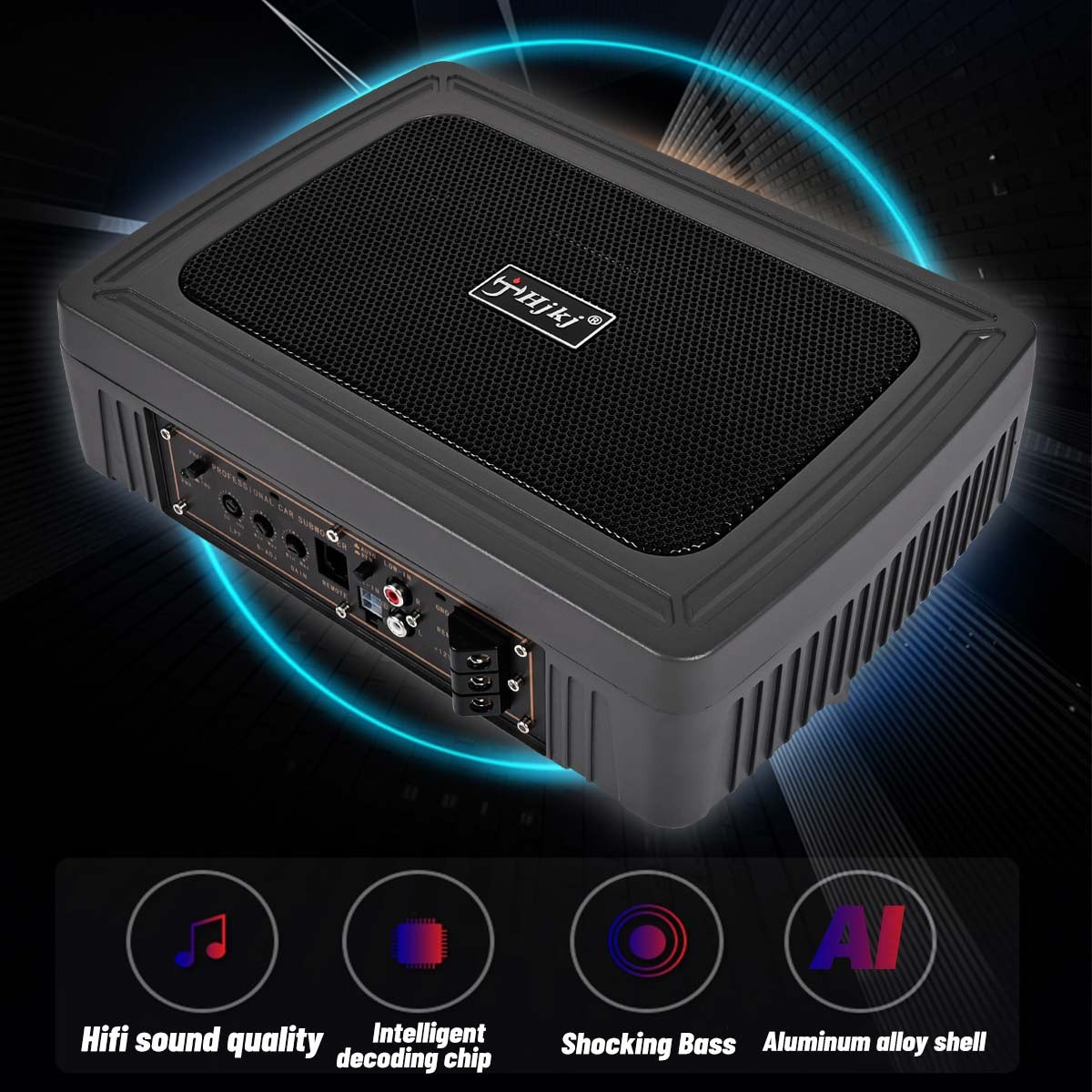 1200W Car Subwoofer Active Underseat Bass Box Audio Speaker Amplifier + Cables