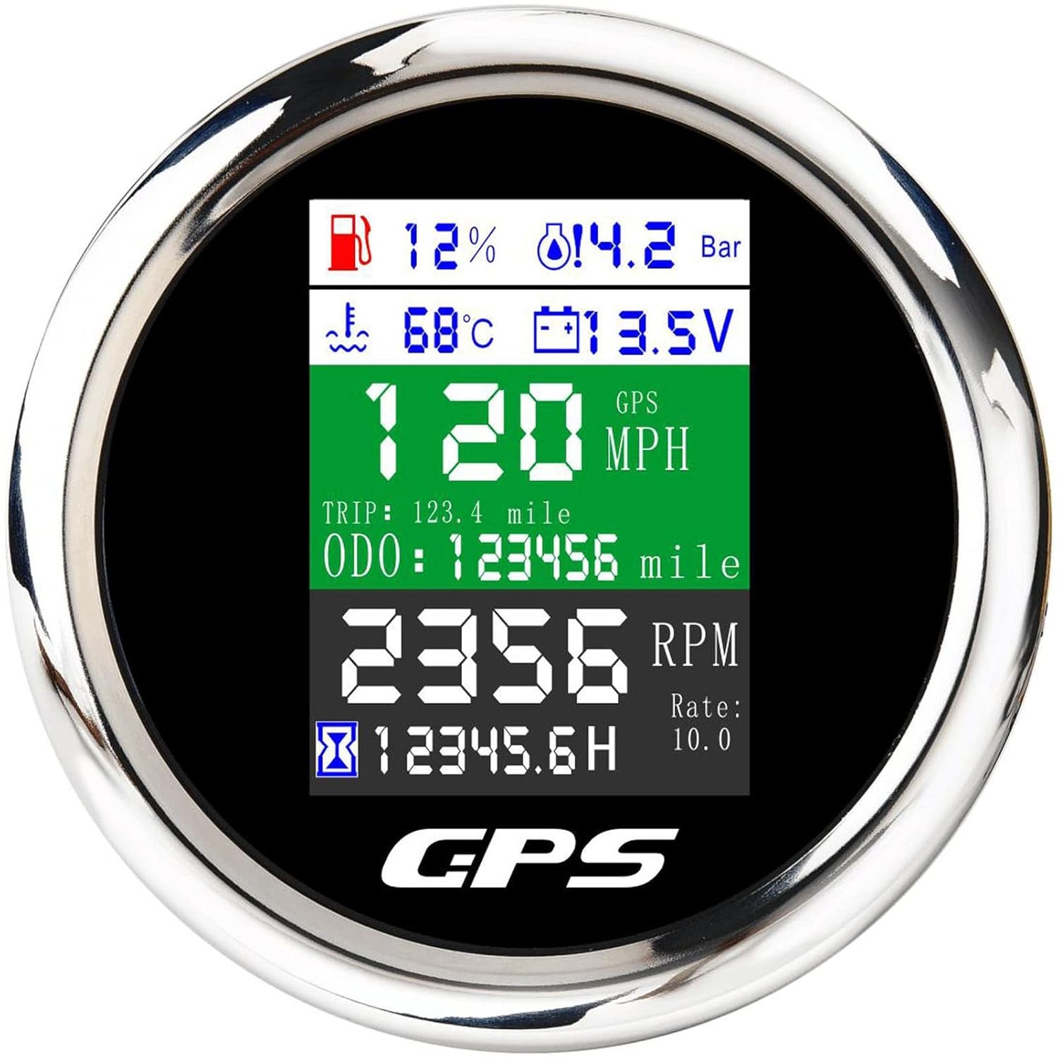 6 in 1 GPS Multi-function Adjustable Tachometer Voltmeter with Alarm
