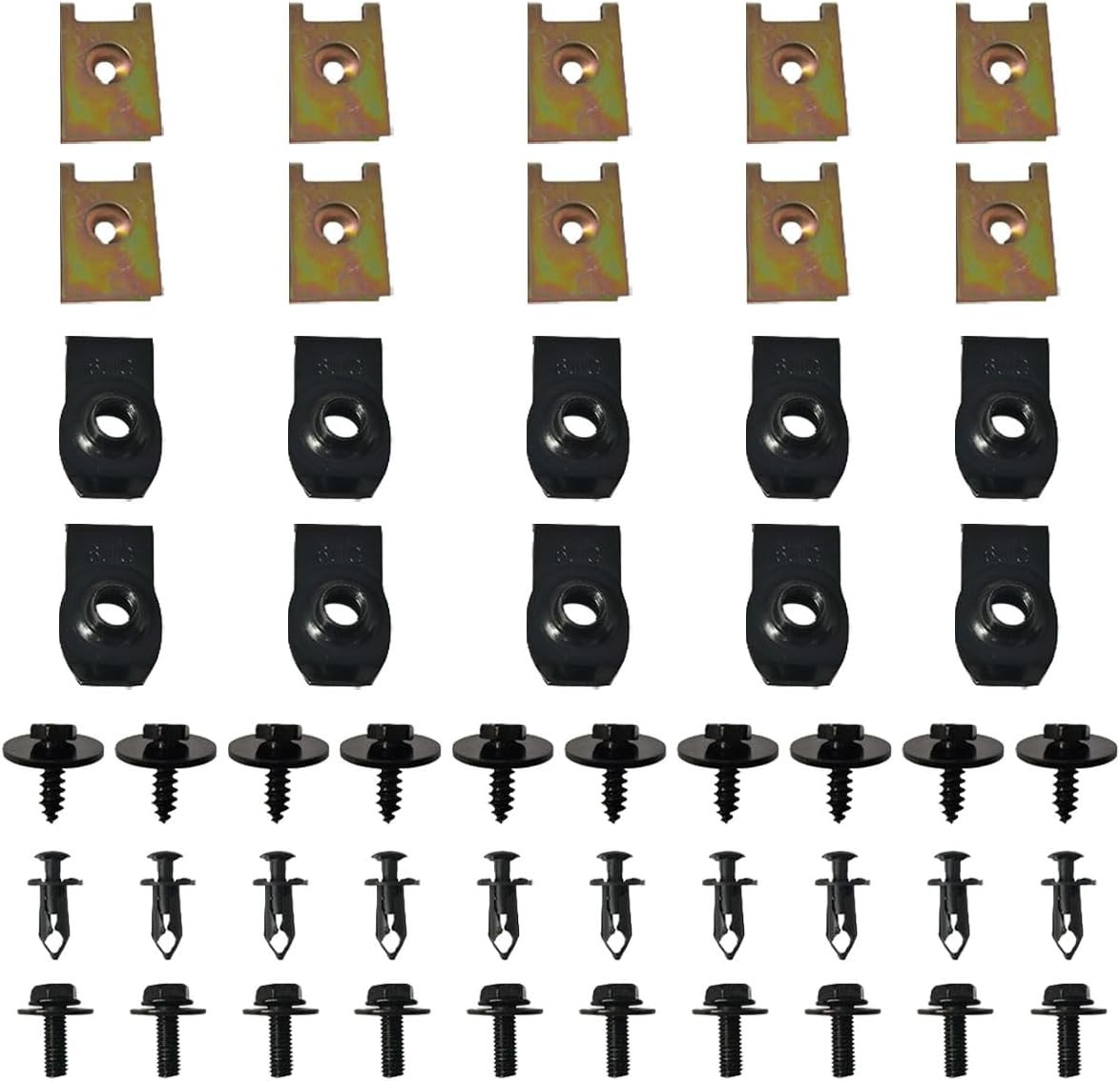 50PCS Plastic Rivet Fastener U-Nut Kit, Car Body Bolts Engine Under CSize: 50PCS