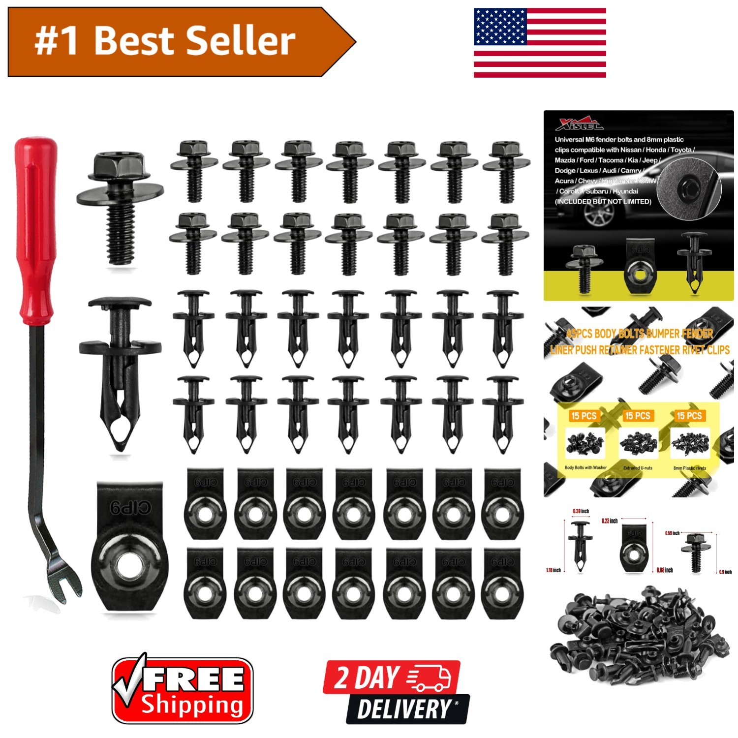 45PC Universal Engine Splash Shield Fastener Kit for Multi-Brand Vehicles
