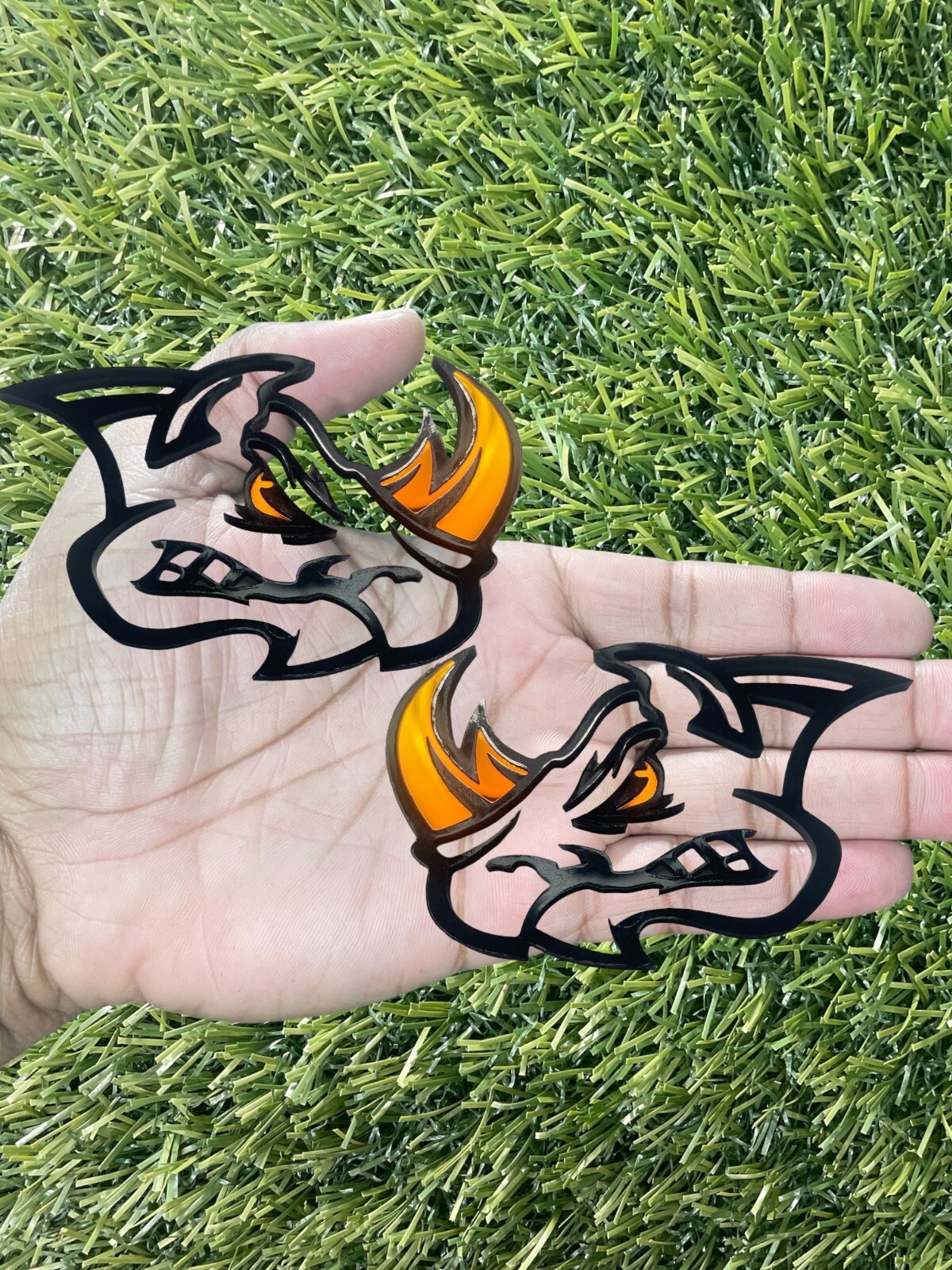 Angry Rhino Color Changing Eye and Horns Emblem Badge Custom New Matte Black