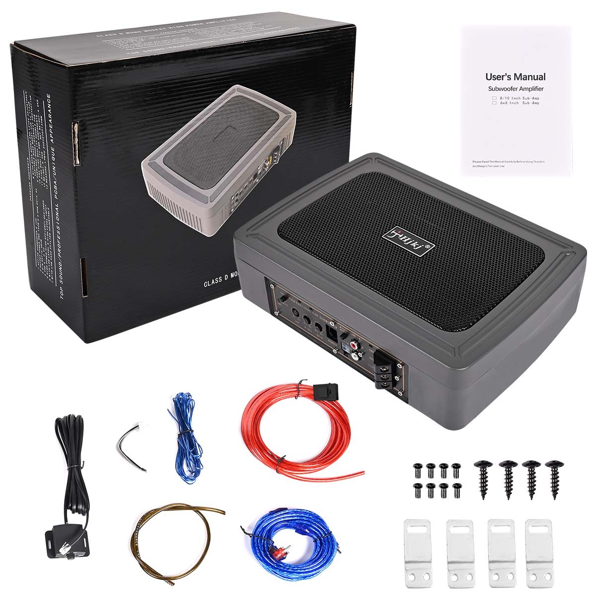 8 inch Active Underseat Car Subwoofer 360° Stereo Bass Amp Sub Speaker Amplifier