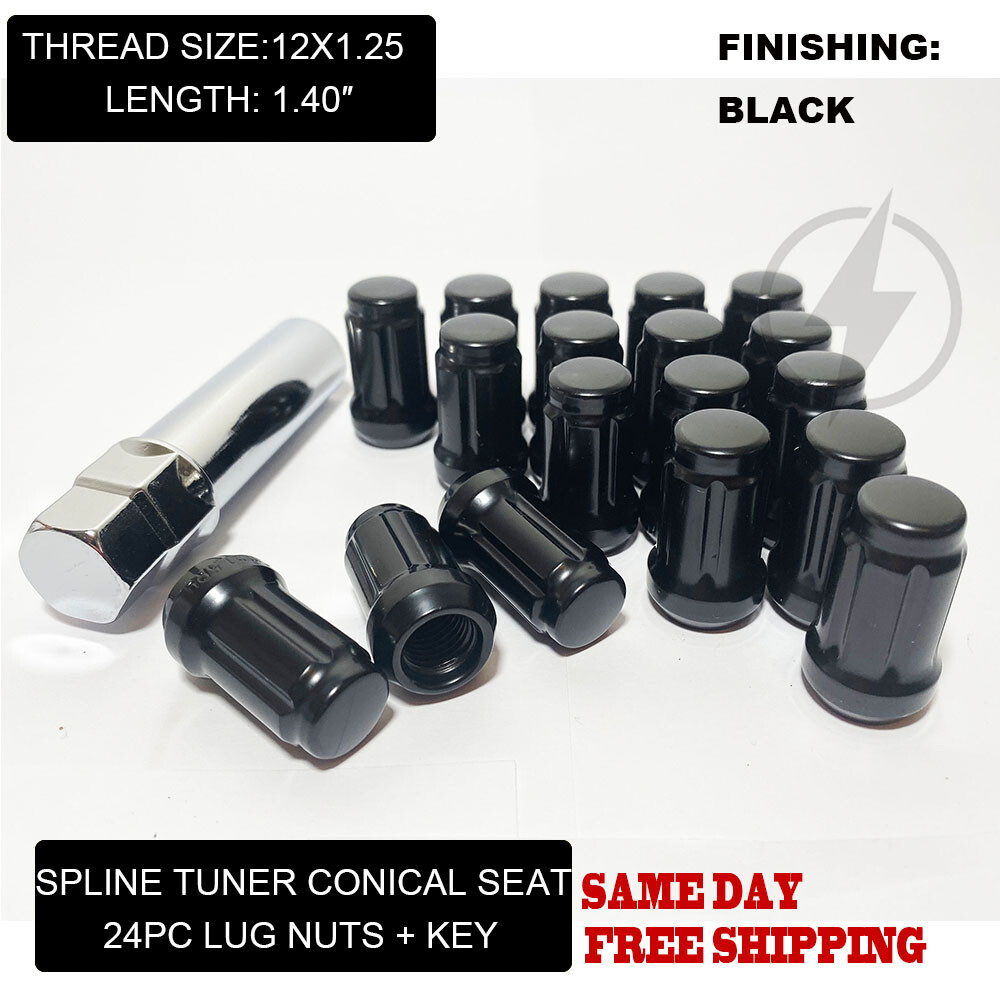 FIT NISSAN ARMADA FRONTIER TITAN XTERRA SPLINE ACORN LUG NUT 12×1.25 BLACK 24PC