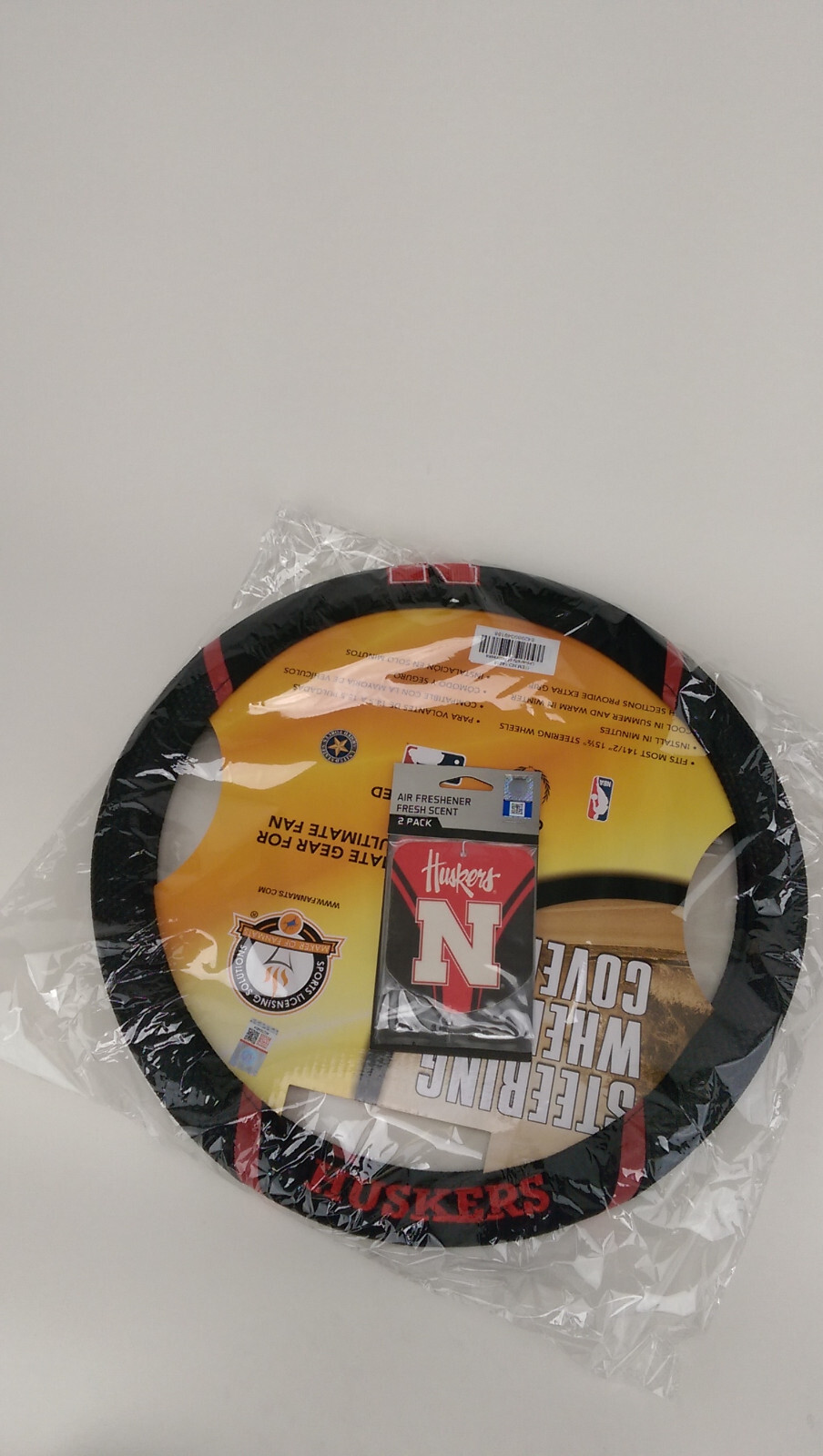 NCAA Steering Mesh Steer Wheel Cover w/ Air Freshener Nebraska Cornhuskers