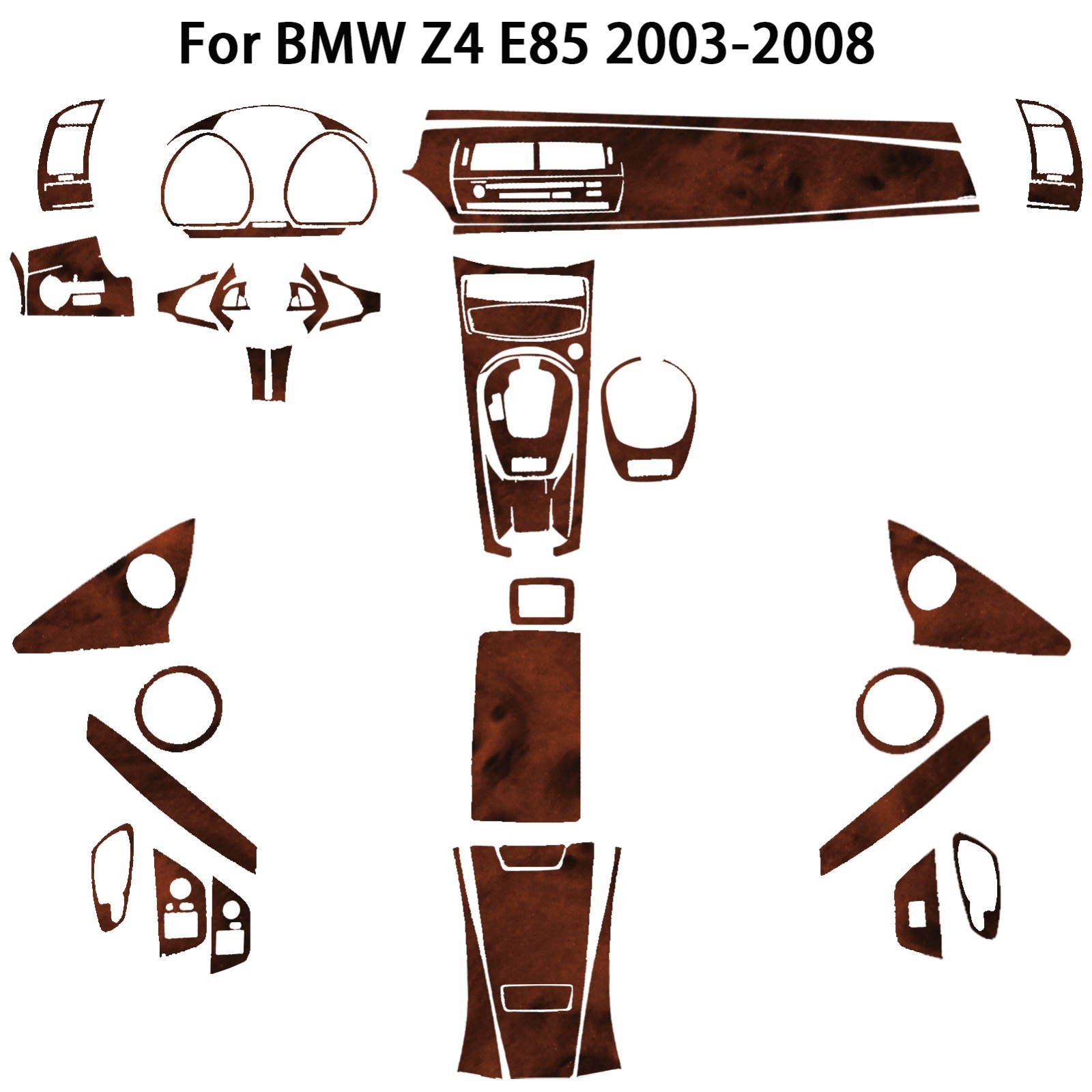 60Pcs Wood Grain Brown Kits Full Interior Trim Cover For BMW Z4 E85 2003-2008