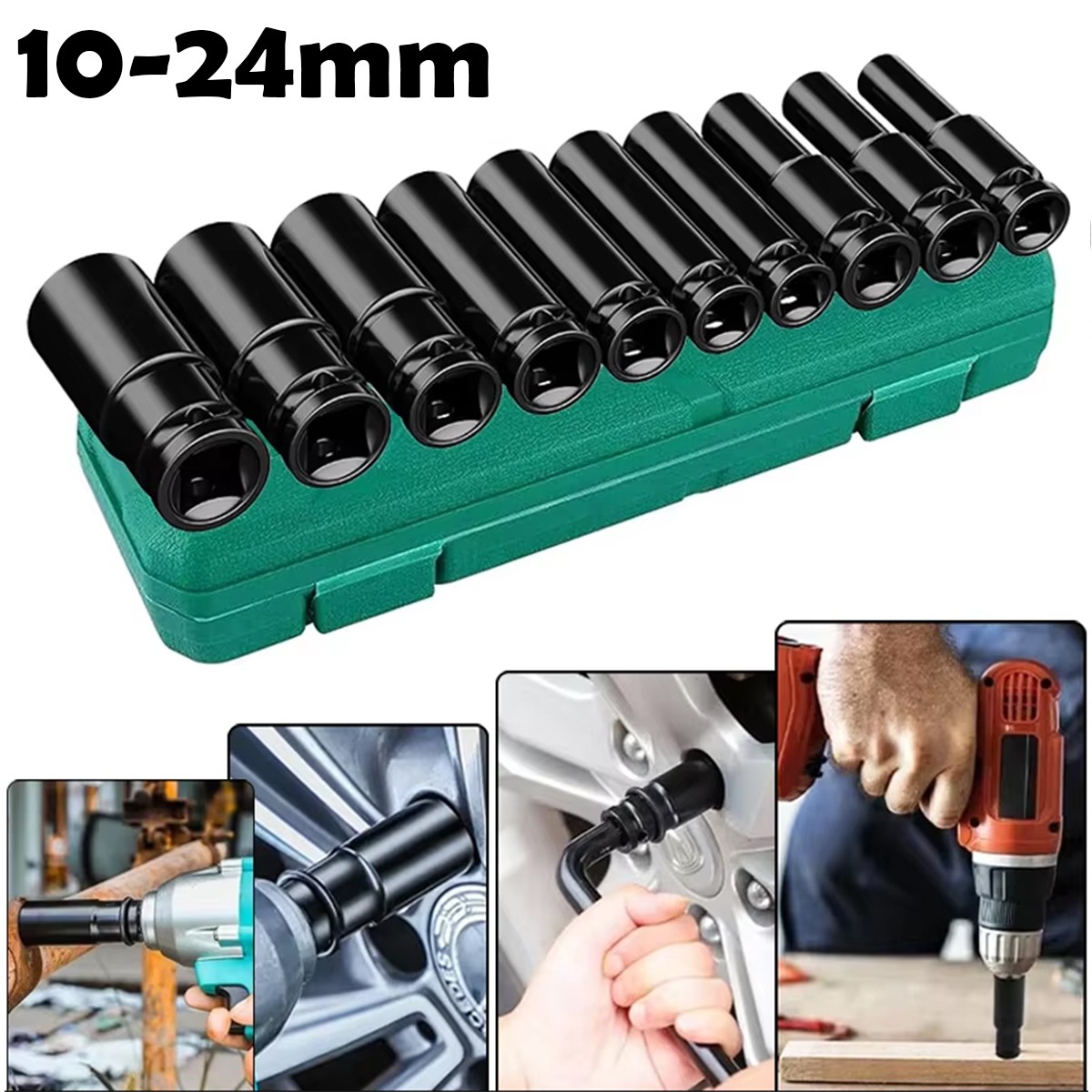 20PCS 1/2Inch Impact Sockets Set Drive Metric 8mm-32mm Deep 6-Point Set w/case