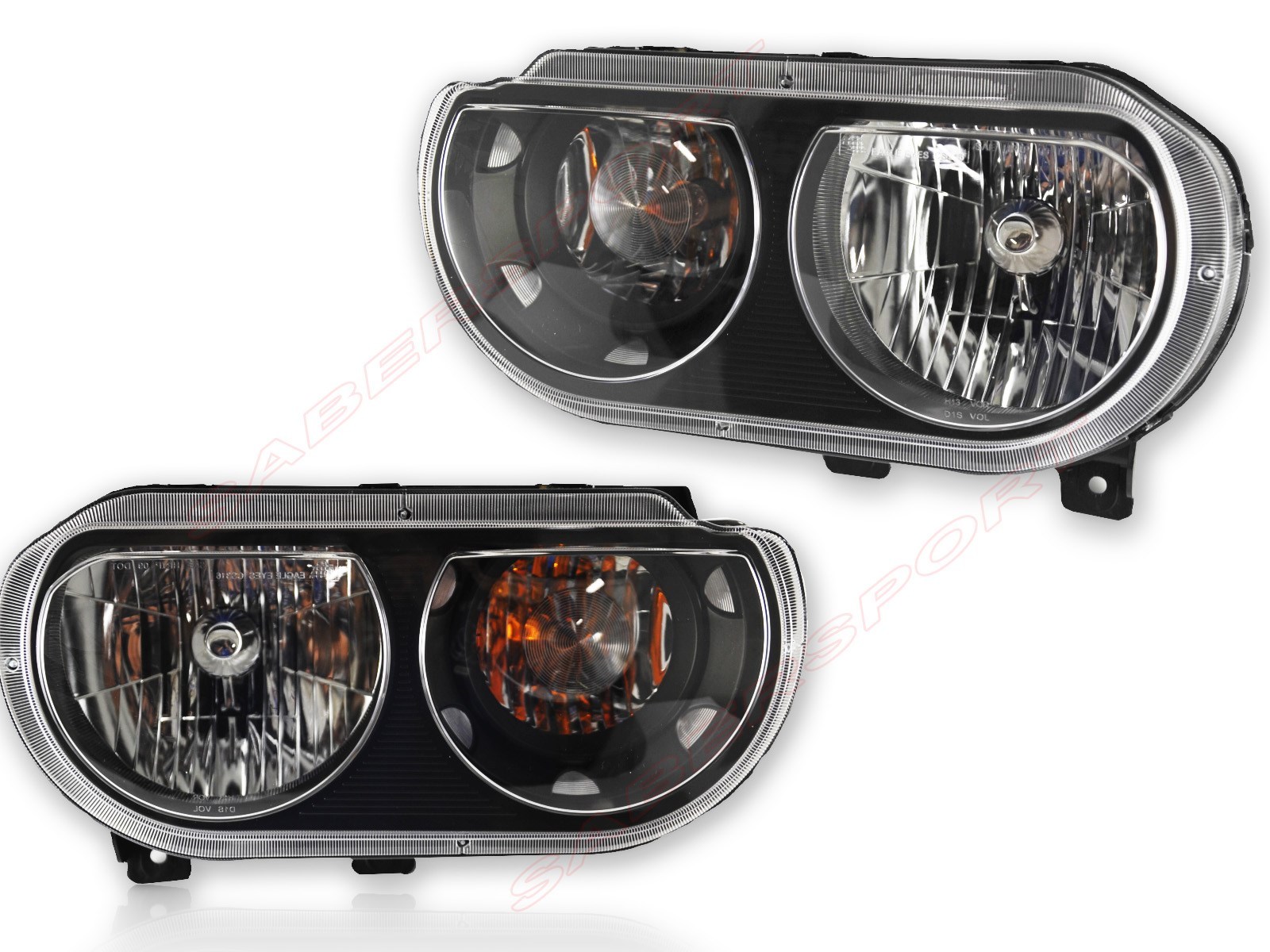 Pair Eagle Eyes Black Housing Halogen Ver Headlights for 08-14 Dodge Challenger