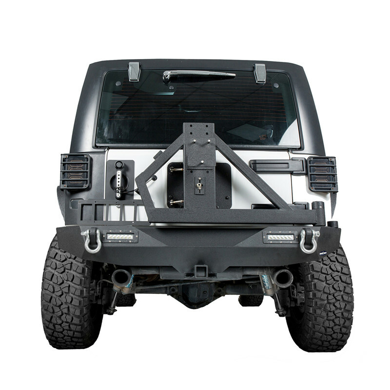 Hooke Road Fit 07-18 Jeep Wrangler JK Rear Bumper w/ Tire Carrier Light Tow Hook