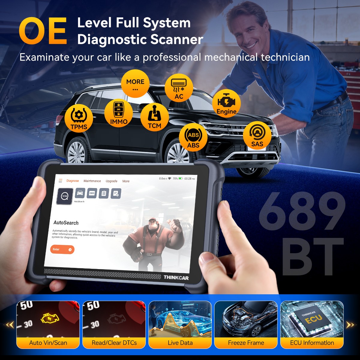 ThinkScan 689BT Car Diagnostic OBD2 Scanner Tool 34+Reset +ENDOSCOPE Videoscope
