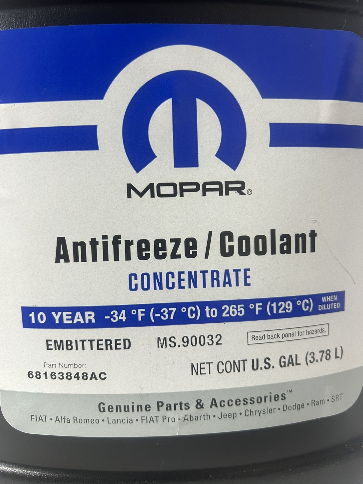 Genuine Mopar Antifreeze Coolant Concentrate 10 Year 150,000 Mile 68163848AB