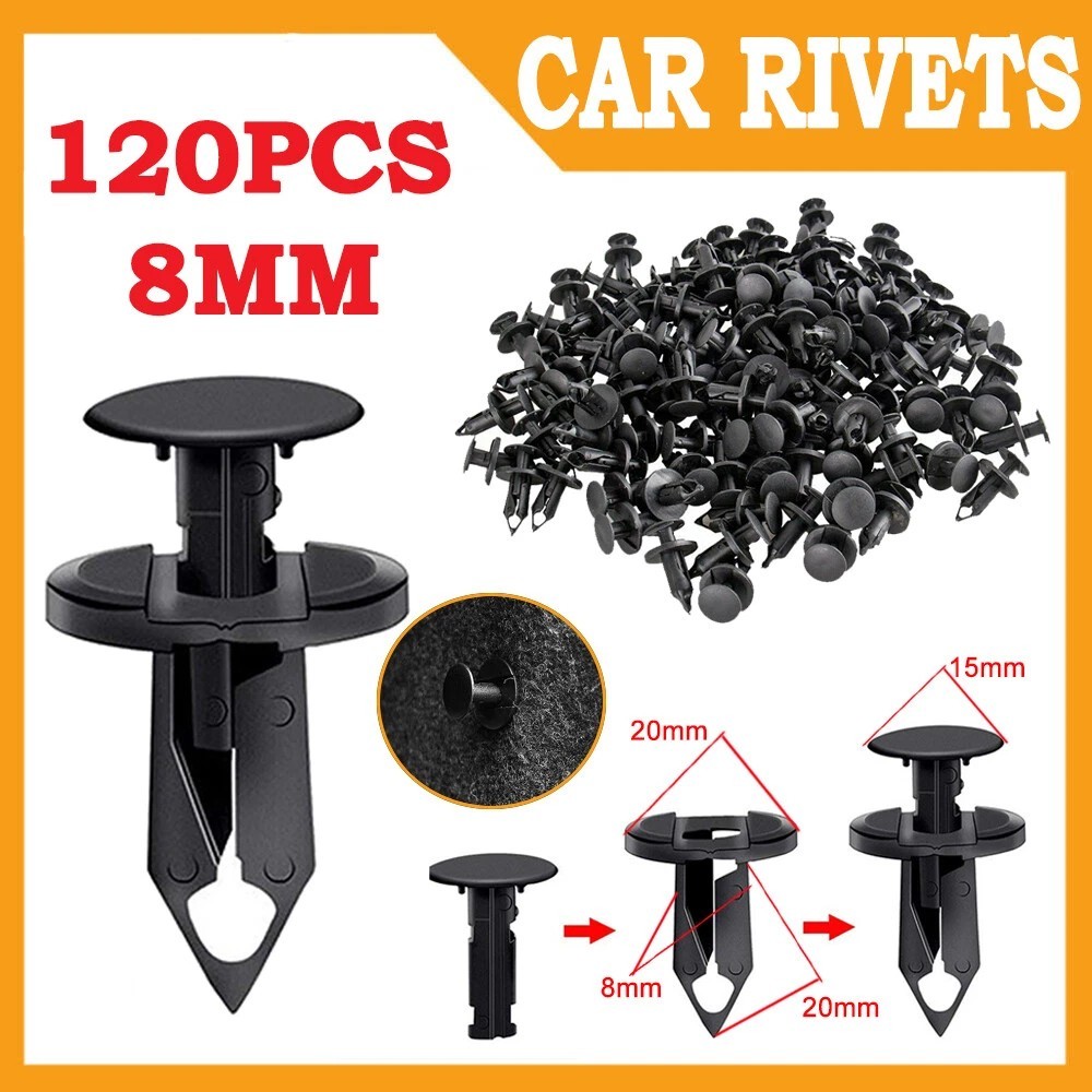 120x 8mm Bumper Clips Auto Car Hole Plastic Rivets Fastener Fender Push Pin NEW