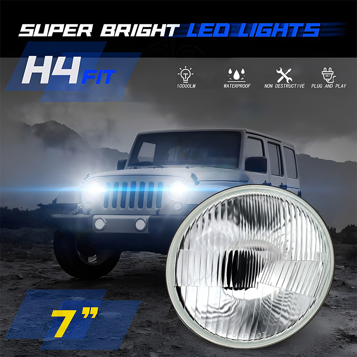 7″ Inch LED Headlights Original Look For Ford F-100 F-250 F-350 Pickup 1953-1977