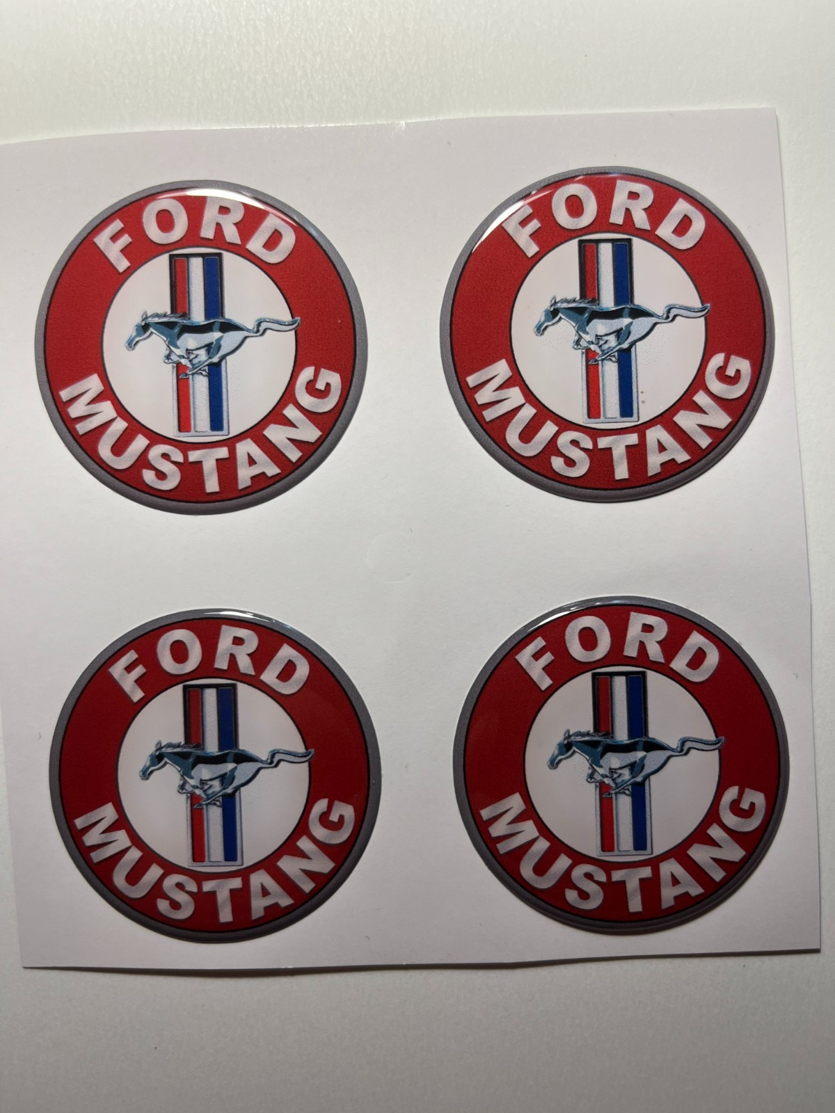 Mustang Wheel Cap Stickers Set – 4pcs 3D Domed Resin Center Cap Emblem Decals