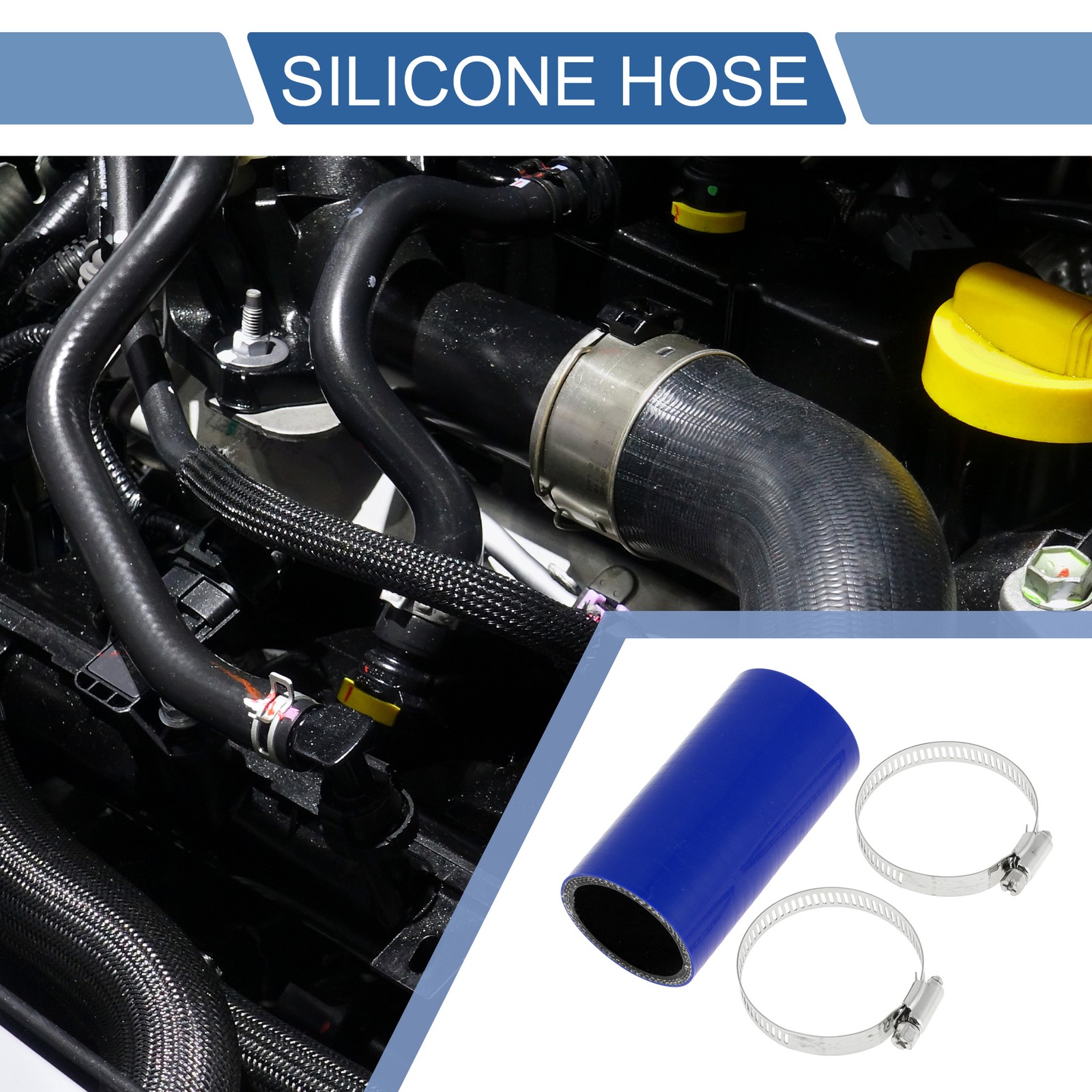 1 Set 42mm 1.65″ ID 100mm 3.94″ Length 0° Blue Black Car Silicone Hose