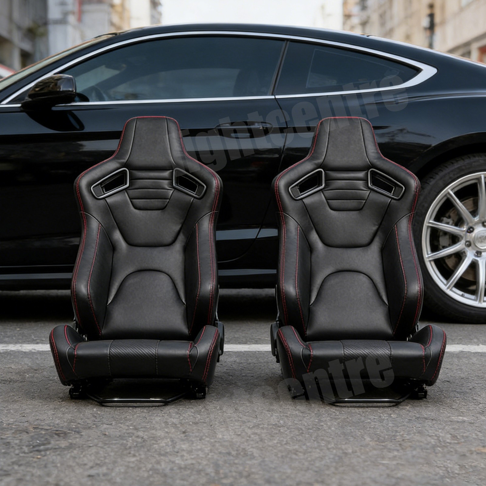 Universal PVC Leather Reclinable Black Racing Seats Car Seats Pair