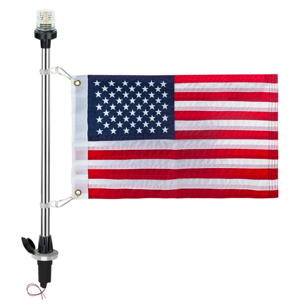 Pactrade Marine White LED Stern Light with Flat Base & US Flag, Model A-250 LM