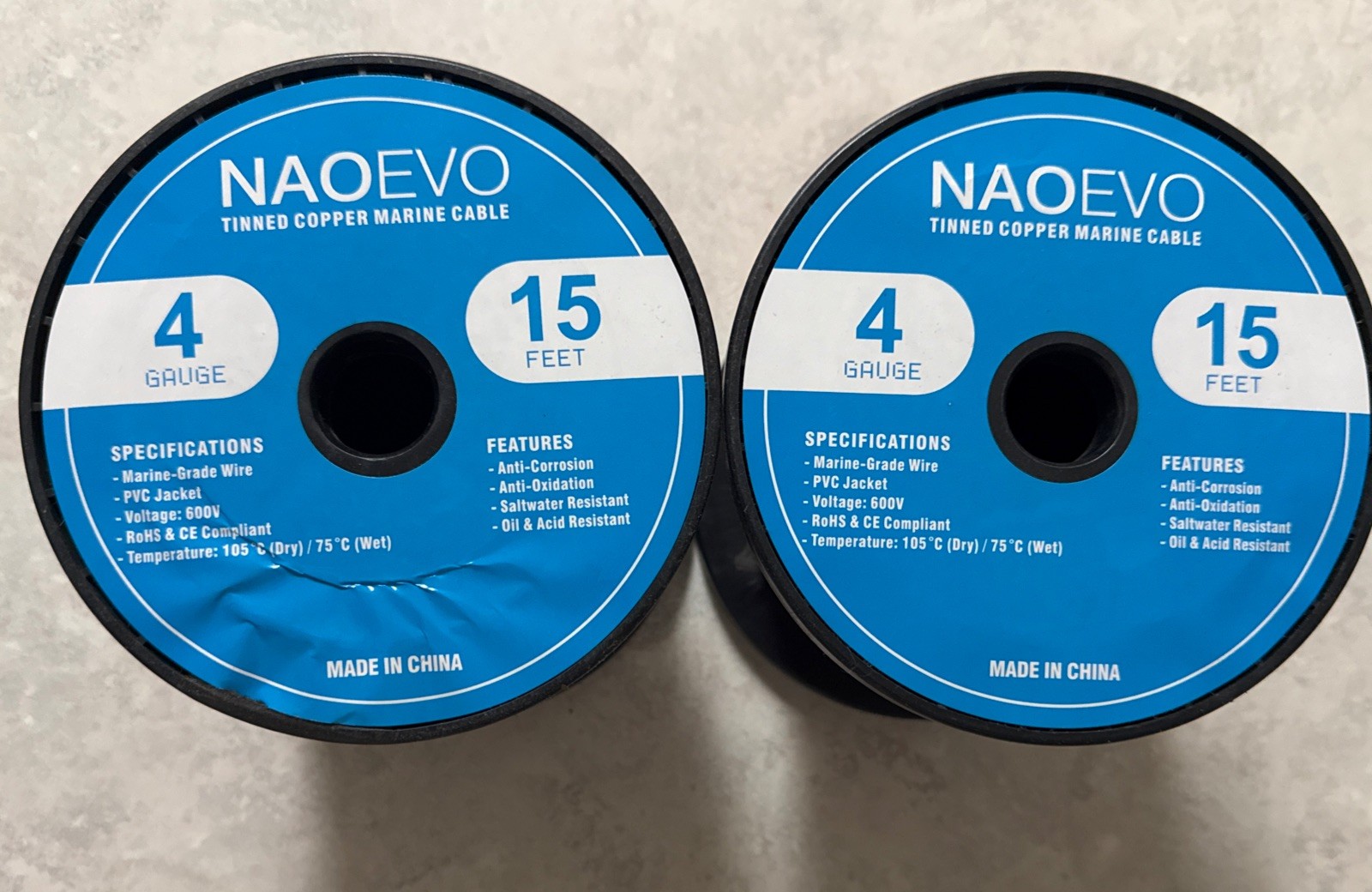 4 Gauge AWG Tinned Copper PVC Marine Electrical Cable IP68 Red & Black 15’ Each