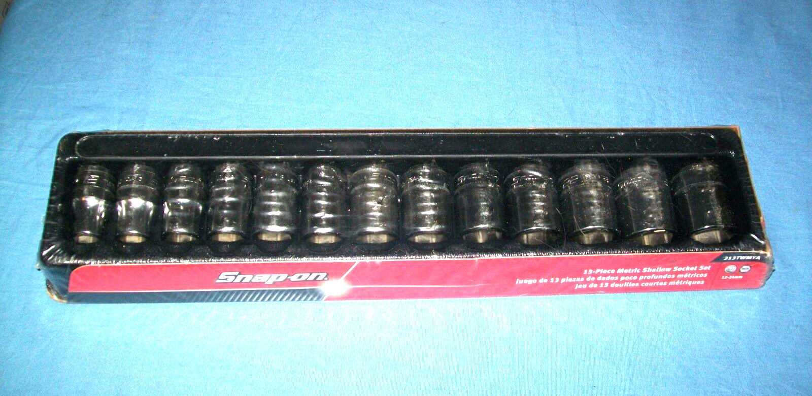 New Snap-on 1/2″ drive 12 thru 24 mm 6-point Shallow Socket Set 313TWMYA Sealed