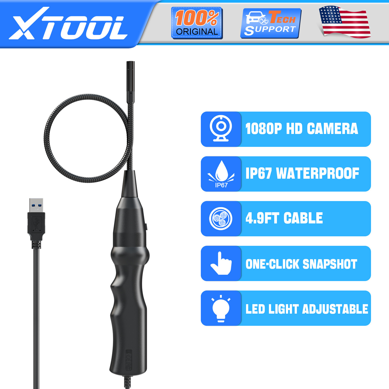 XTOOL XV100 Car Inspection Camera Endoscope Tool IP67 Waterproof For D8/D9 Pro