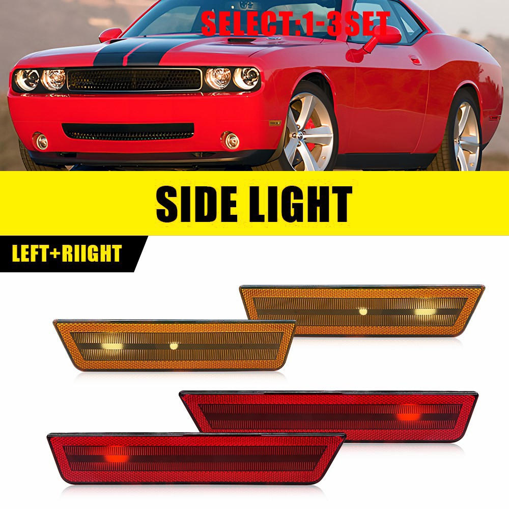 Smoke Lens Side Marker Light for 08-14 Dodge Challenger Front Amber Rear Red SL
