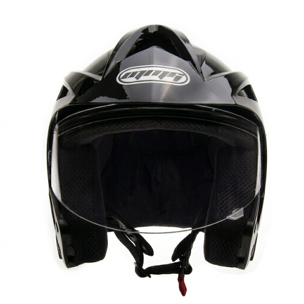 MMG Motorcycle Scooter Open Face Helmet Crux Flip Up Visor DOT (XL, Shiny Black)