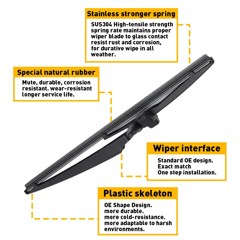 Rear windowshield glass Wiper Arm & Blade Fit 4RUNNER black Toyota ABS+ RUBBER