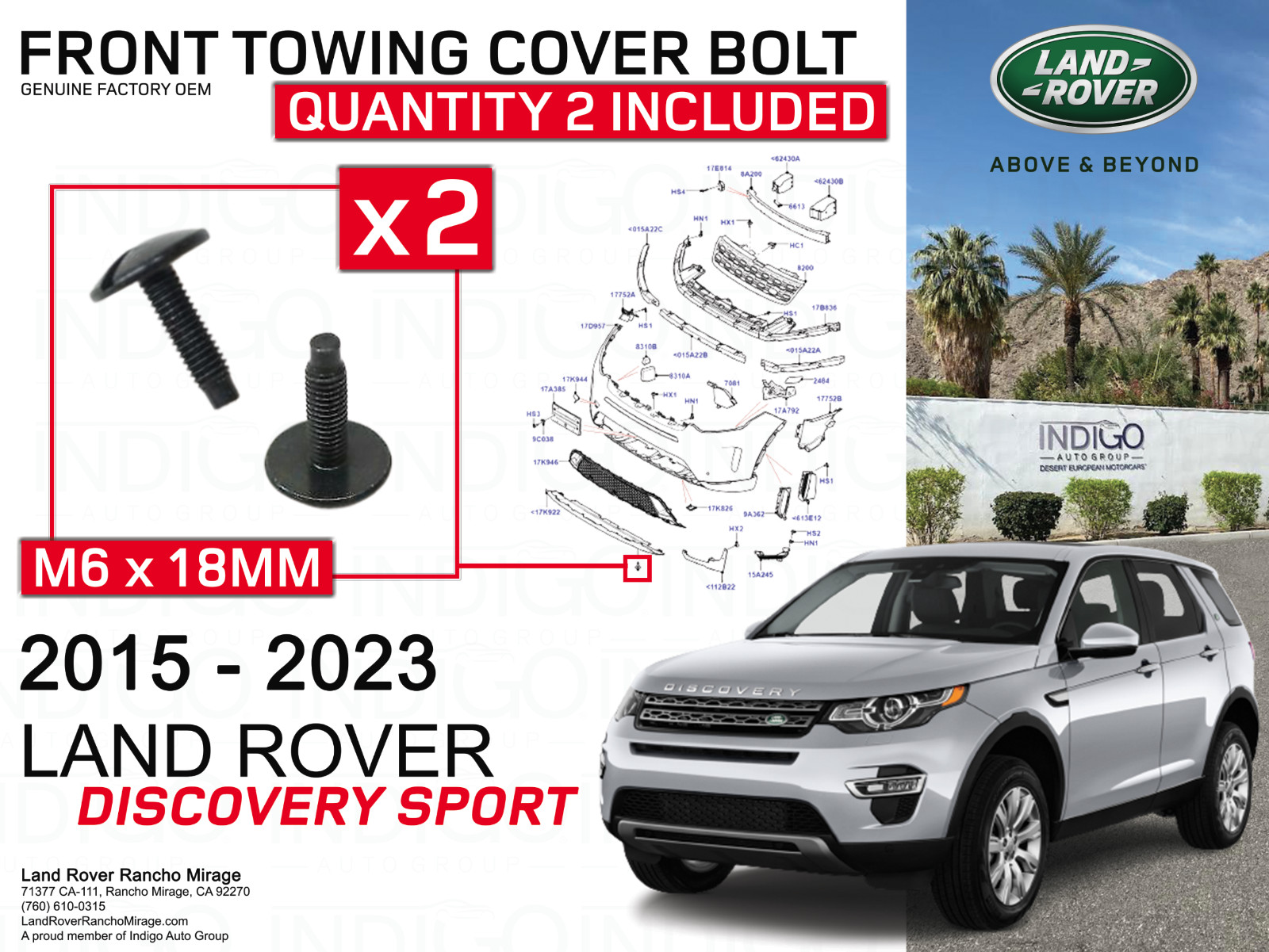 GENUINE LAND ROVER BOLT FRONT TOWING COVER DISCOVERY SPORT SET (LR028941 x 2)