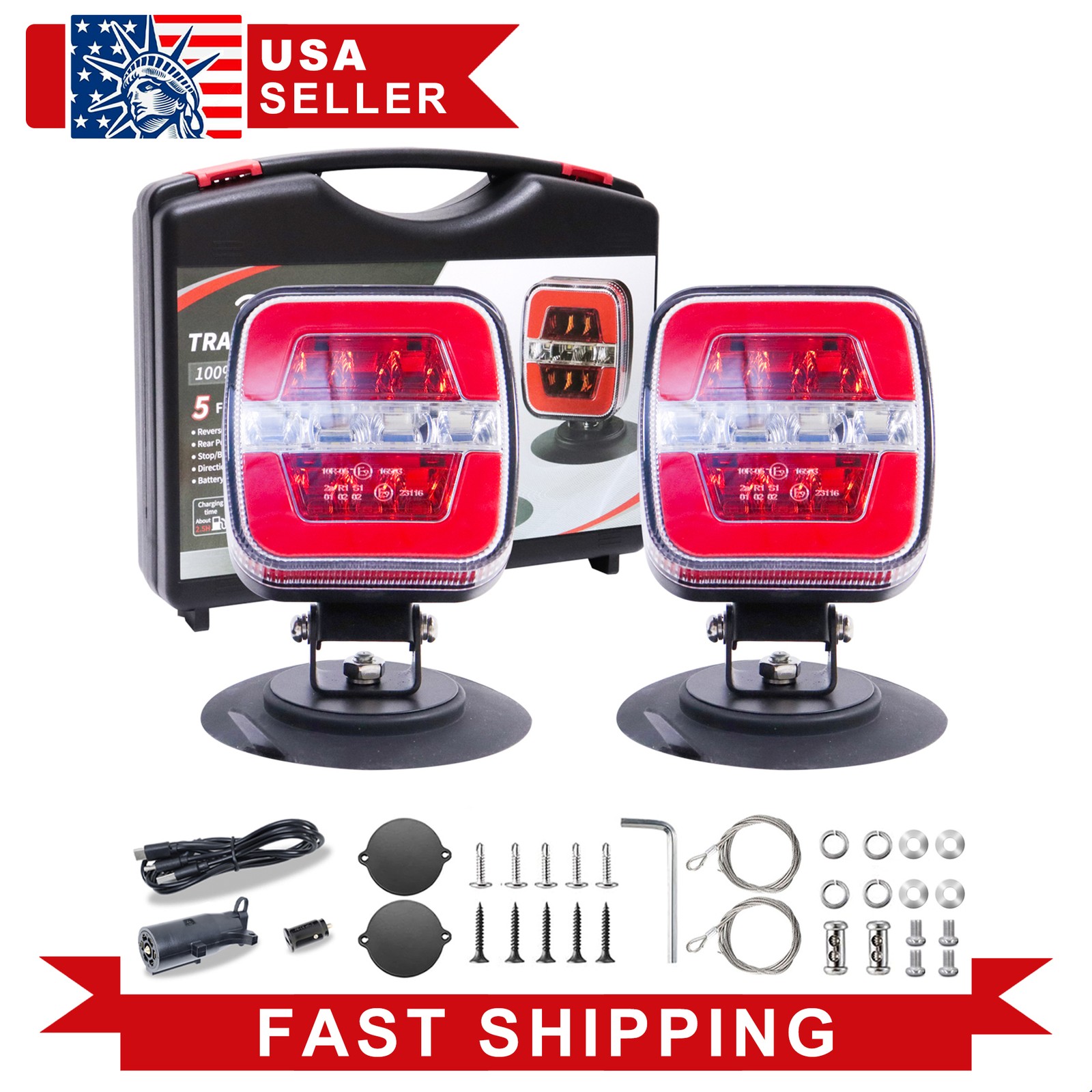 IP67 Waterproof Magnetic Trailer Lights Rechargeable Wireless LED for Trucks RV