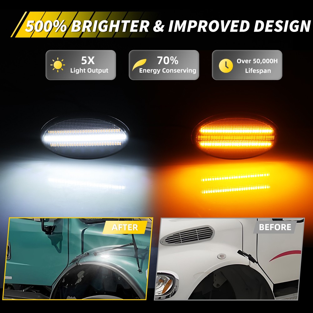 Smoke LED Front Fender Hood Side Marker Signal Light For Freightliner M2 106 112