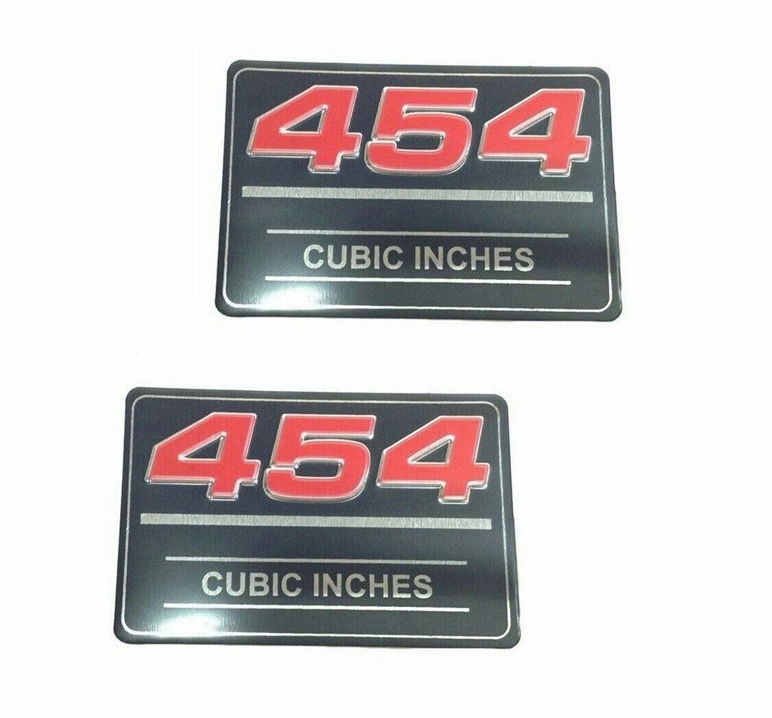 2x Metal 454 Cubic Inches Cars Valve Cover Decals Sticker For 12393652