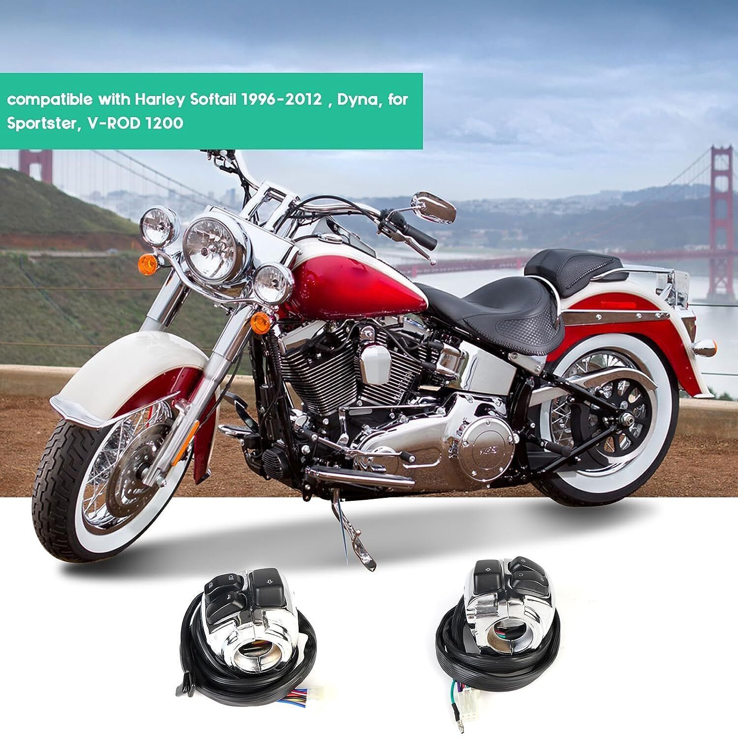 1″ Motorcycle Handlebar Control Switches With Wiring Harness Kit For Harley