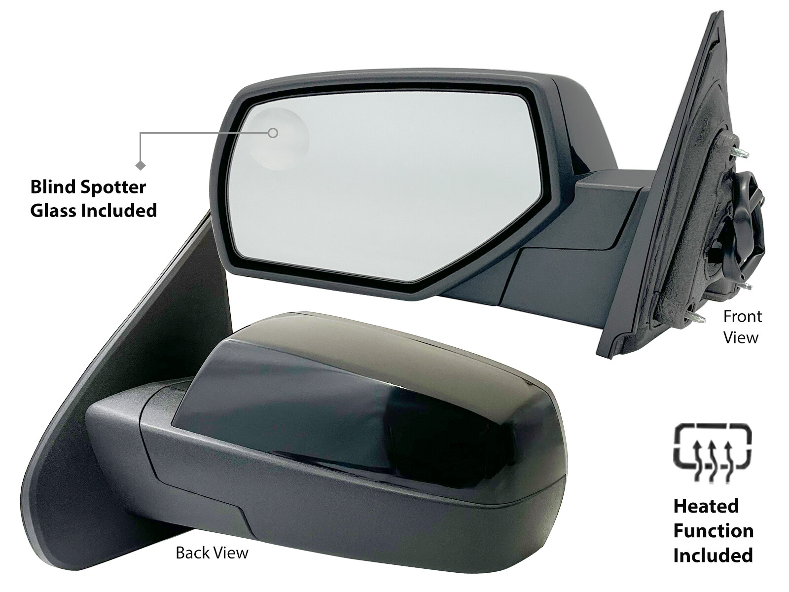 For 14-19 SIERRA SILVERADO Mirror Power Heated Spotter Glass PTM Cap Driver Left