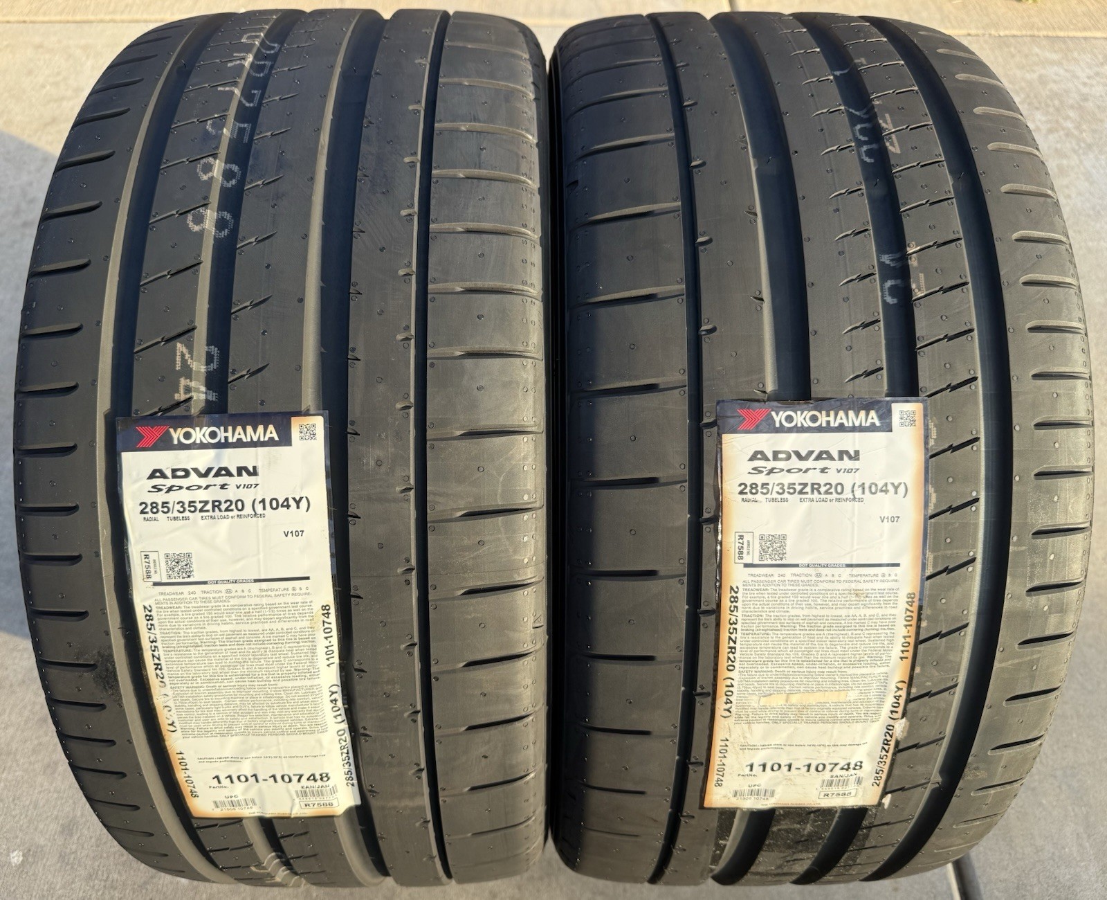 Set of TWO BRAND NEW 285/35ZR20 (104Y) Yokohama ADVAN Sport V107 Tires 2853520