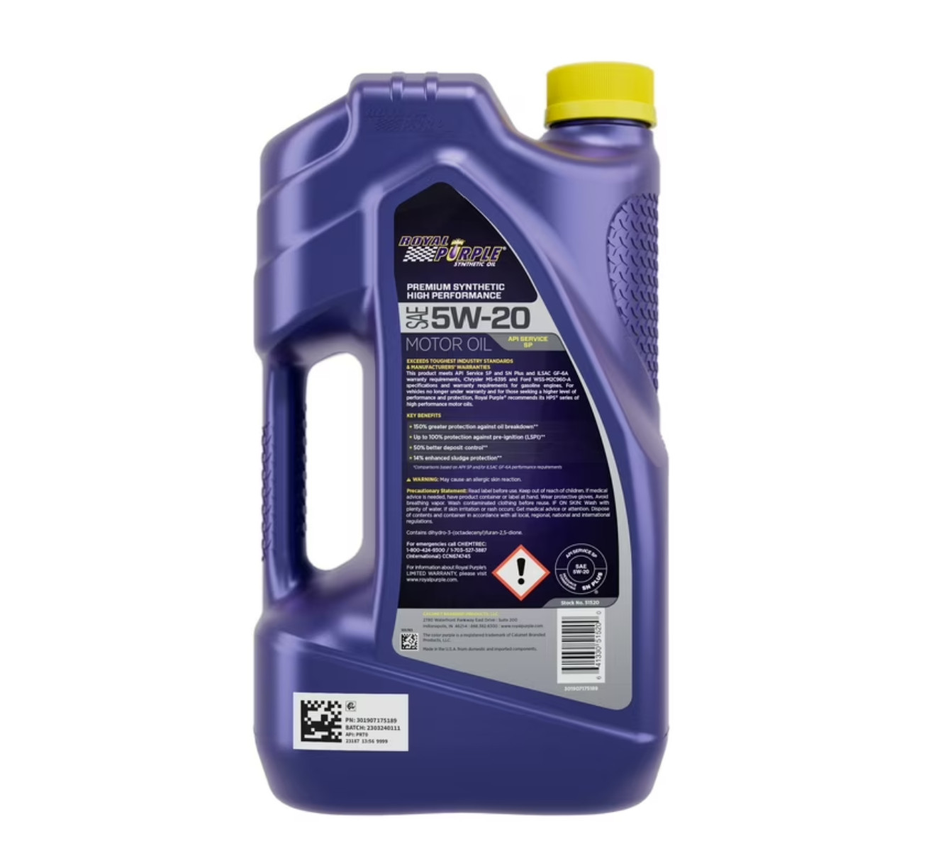 Royal Purple High Performance Motor Oil 5W-20, Premium Synthetic Motor Oil, 5 Qt